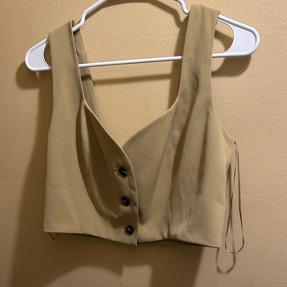 Elodie Tops - Elodie Beige Buttoned Crop Top